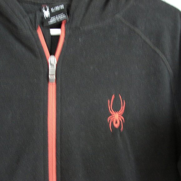 Spyder Snuggle Fleece Zip Hooded Sweatshirt Jacket Black Red XL Warm Coat Unisex - Picture 6 of 13